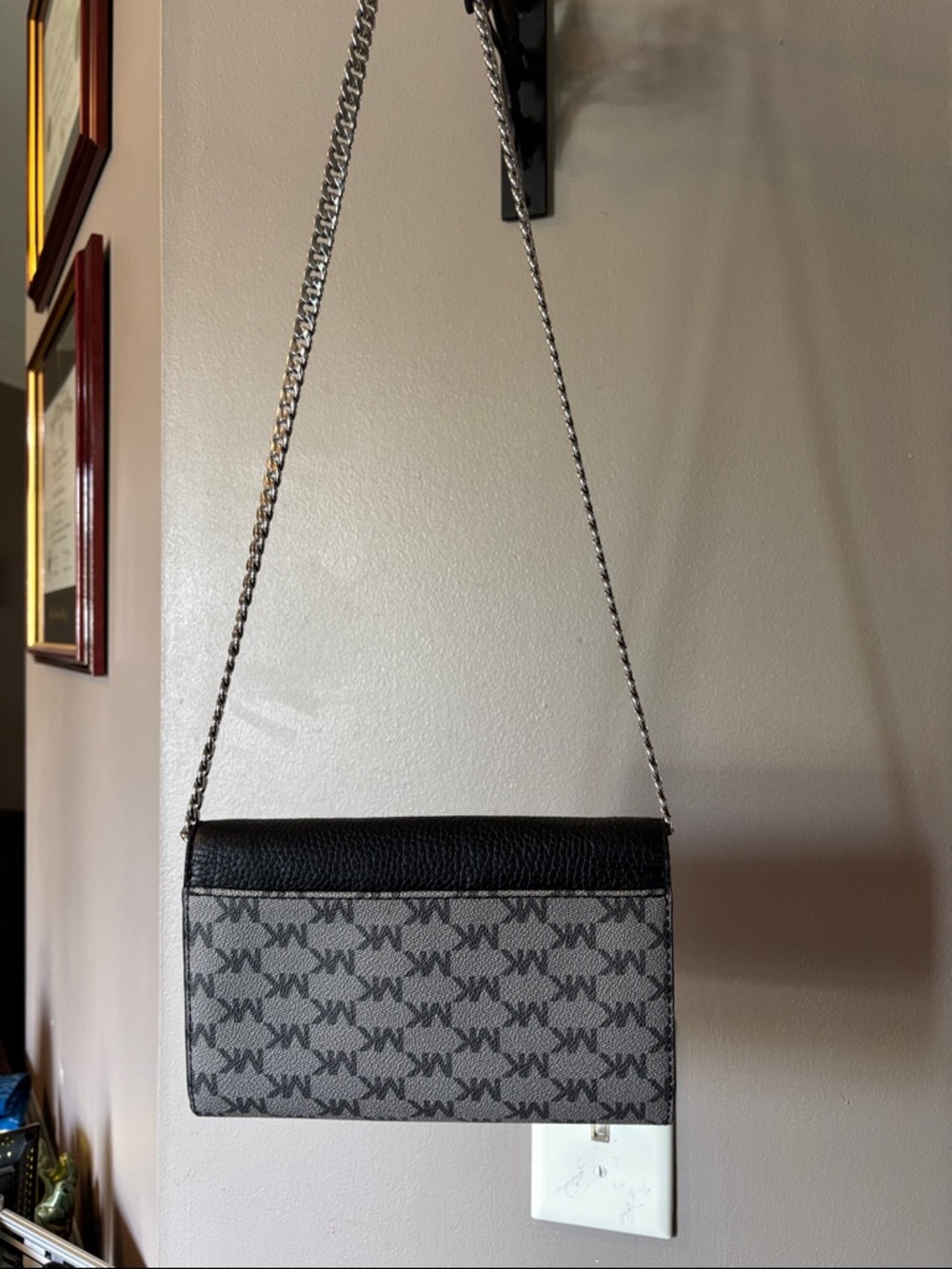 Michael Kors Black and Gray MK Logo Chain Crossbody Bag - Picture 3 of 5